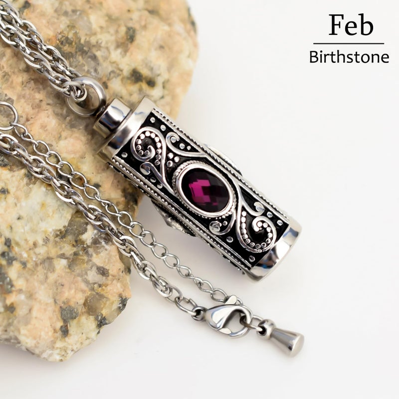 XIUDA Crystal Cremation Urn Necklace for Ashes Keepsake Stainless Steel Memorial Pendant with Flower (Purple) - Image 3